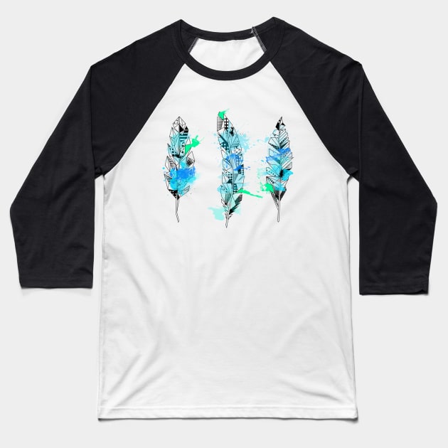 geometric feathers with splatter Baseball T-Shirt by AMDesigns